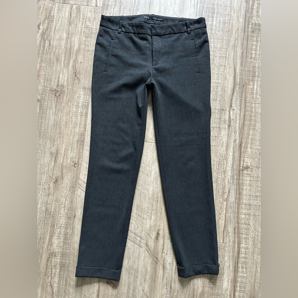Zara basic rolled hem crop grey Trousers pants workwear office neutral capsule